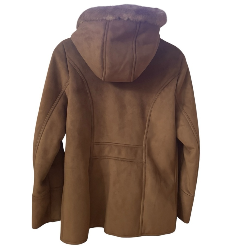 Liz Claiborne Women’s Faux Fur Faux Suede Brown Toggle Jacket Coat  Sz L - Picture 2 of 12